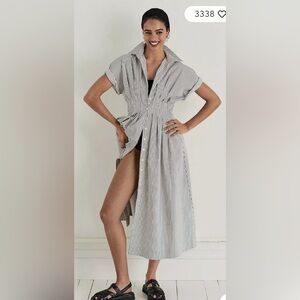 Exquise Tobie Button-Front Pleated Midi Shirt Dress | size XS | black motif